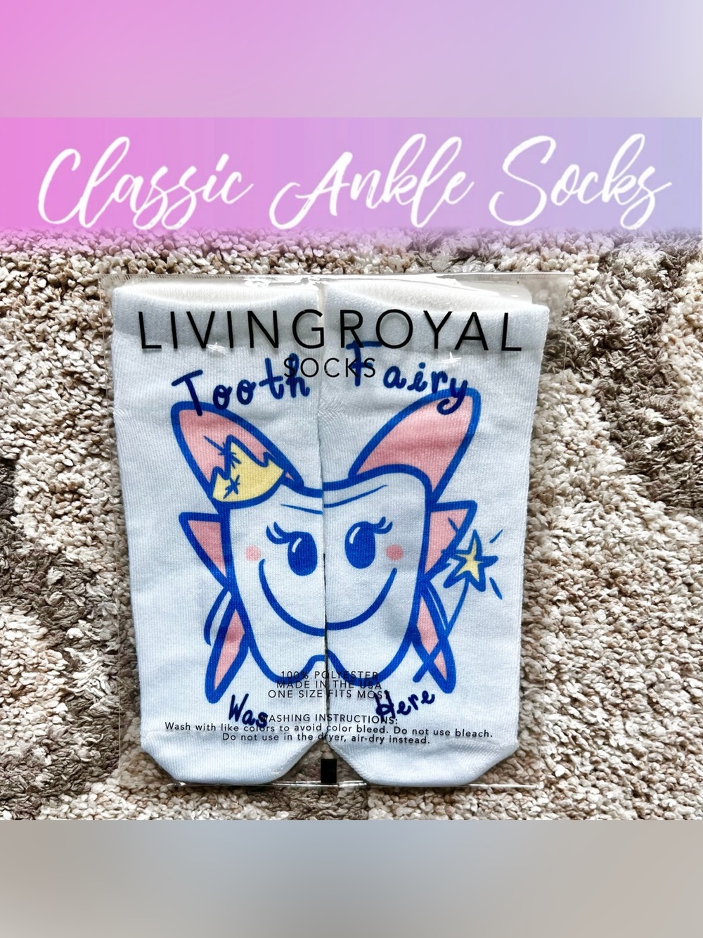 Rare! Living Royal Tooth Fairy Socks |Discontinued Novelty Ankle Socks